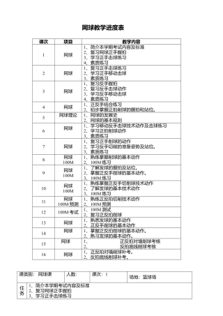 网球教学进度表教学计划教案.docx