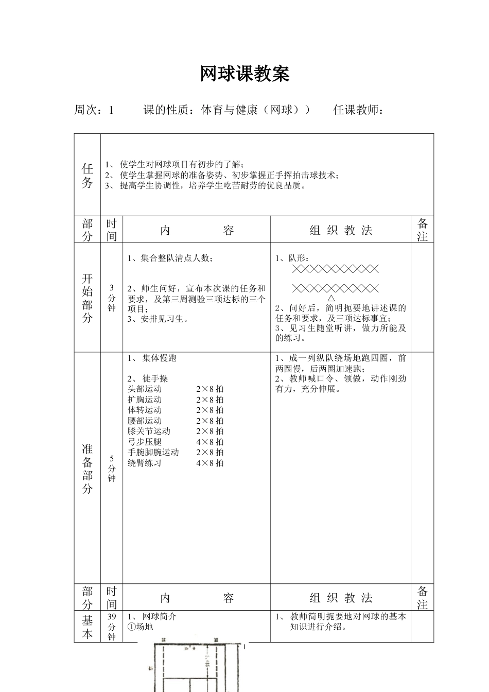 网球周次训练教案（15周）.docx_第1页