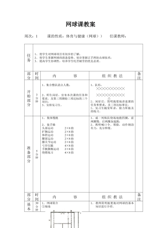 网球周次训练教案（15周）.docx