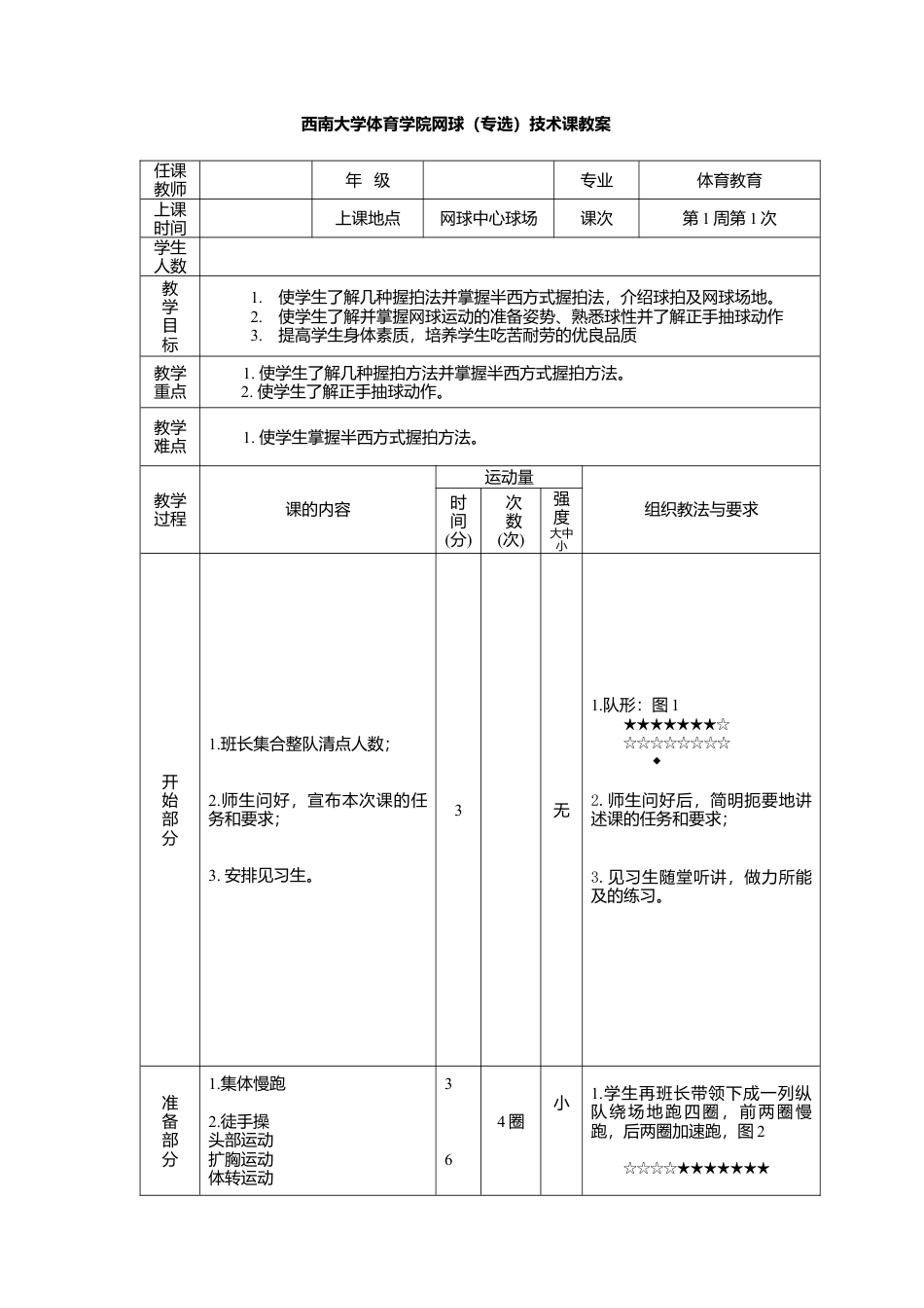 网球专项课教案(第1周).docx_第1页