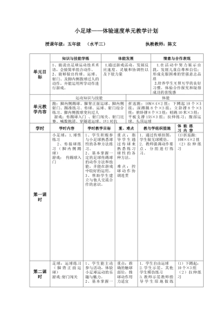 五年级小足球——体验速度单元教学计划（江苏省小学体育优秀课比赛教案）.docx