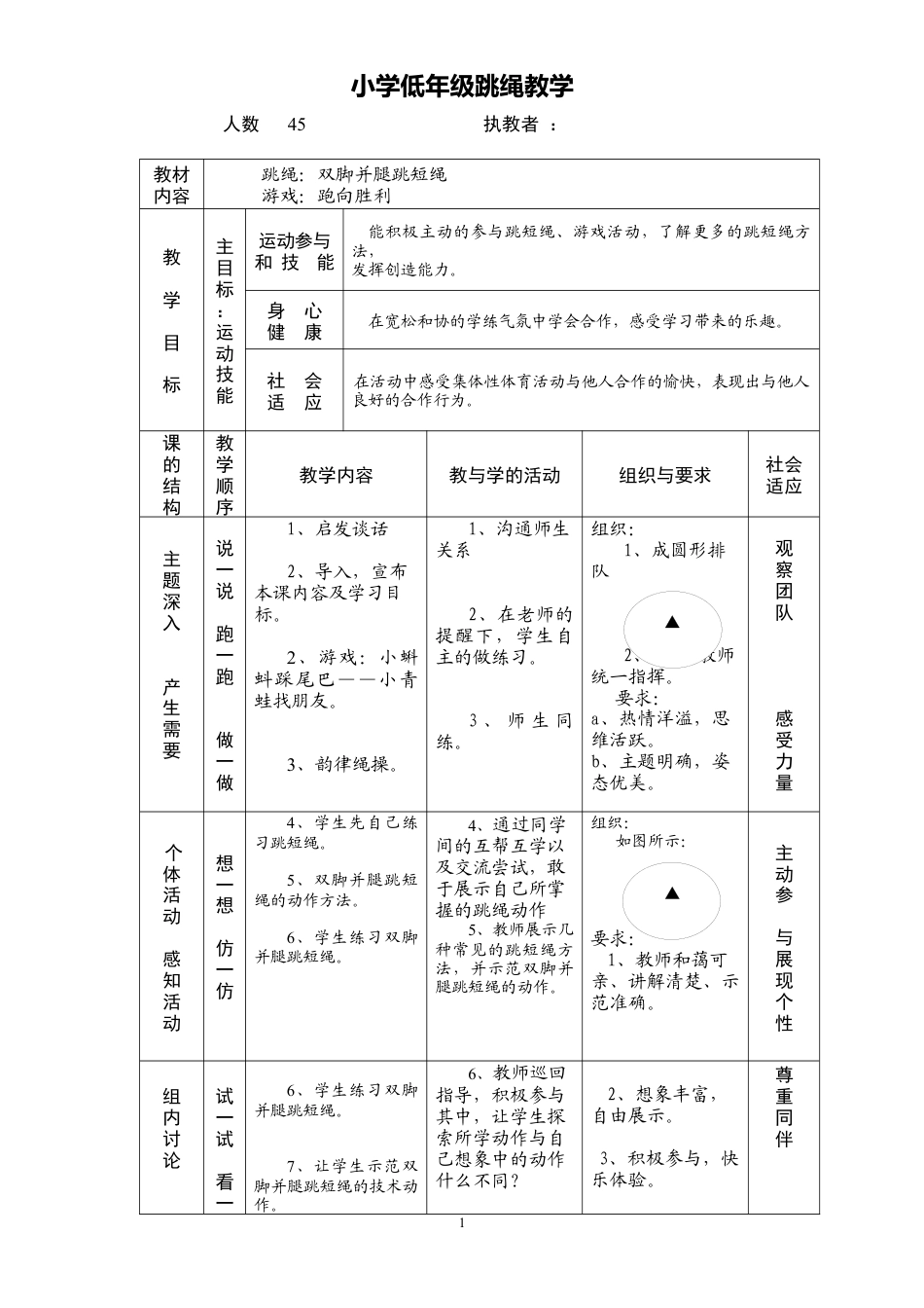 小学低年级跳绳教学教案.docx_第1页