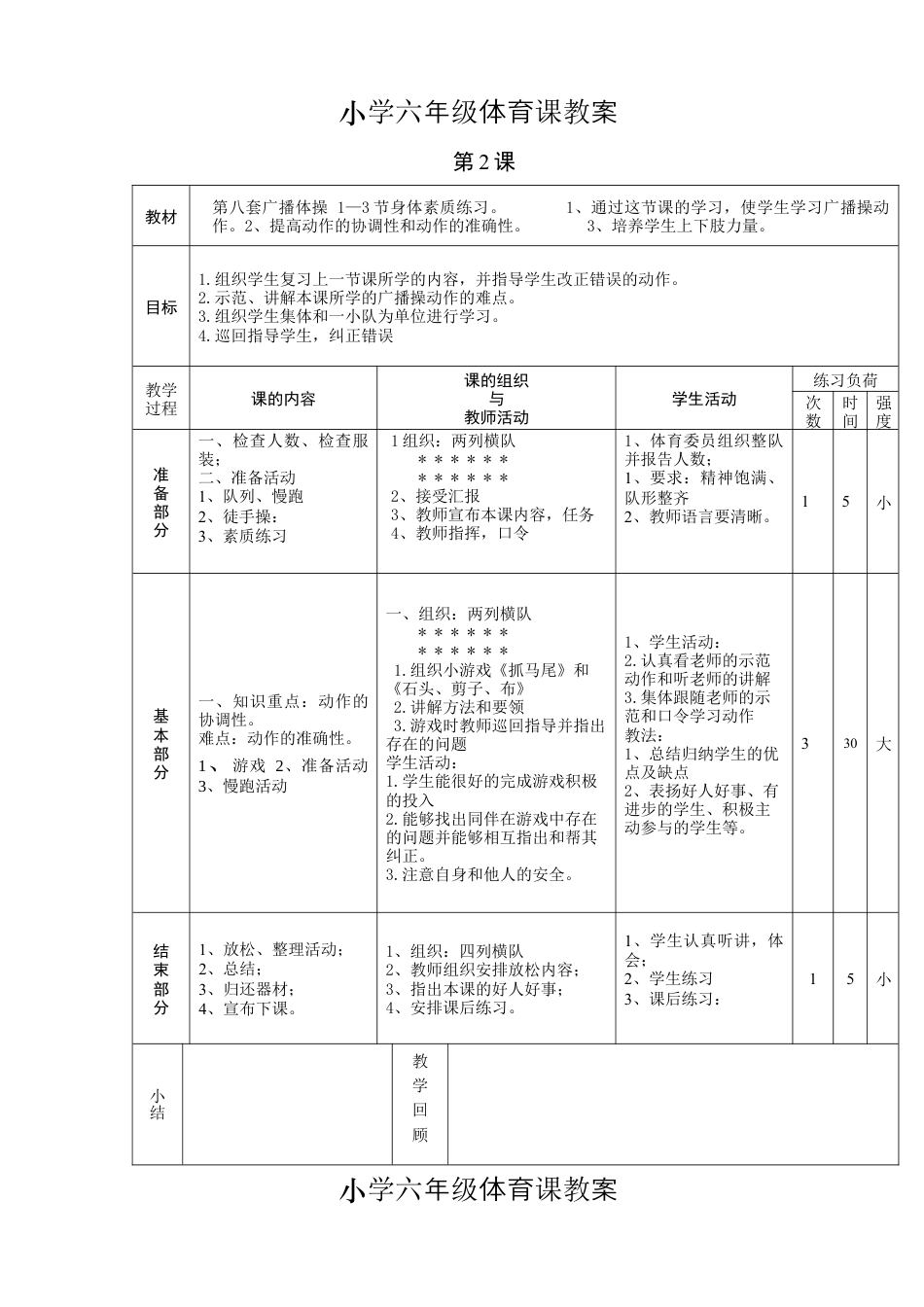 小学六年级体育课教案(1).docx_第2页