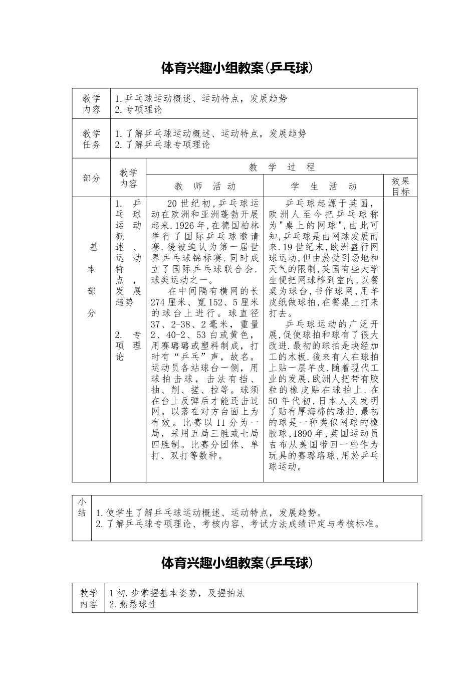 小学乒乓球课时训练教案 （16课时）.docx_第1页