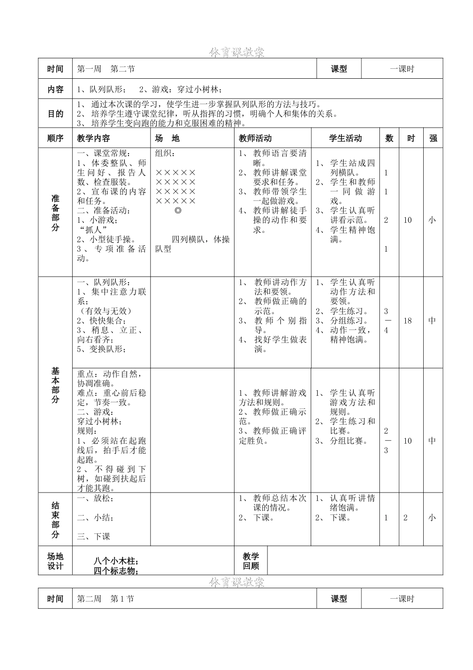 小学三年级体育第一学期教案精编.docx_第2页