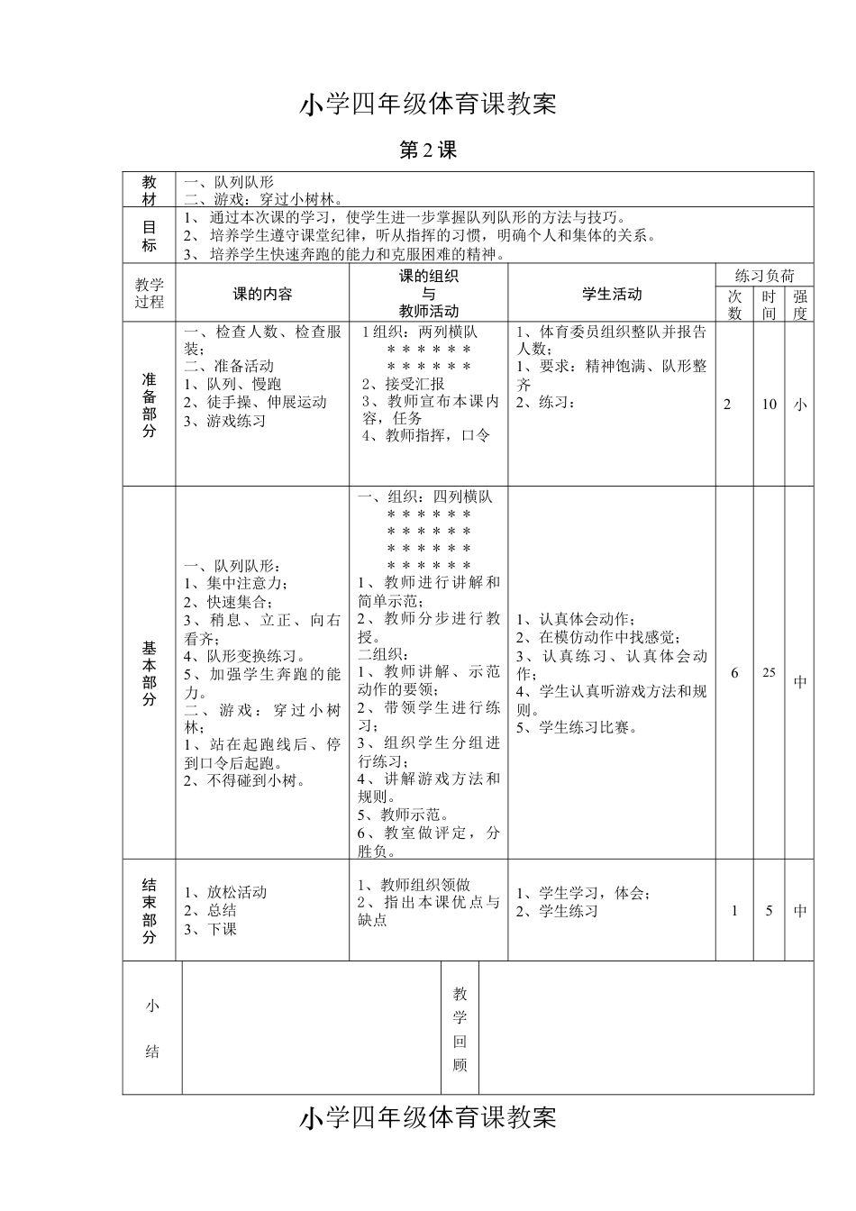 小学四年级体育课教案.docx_第2页