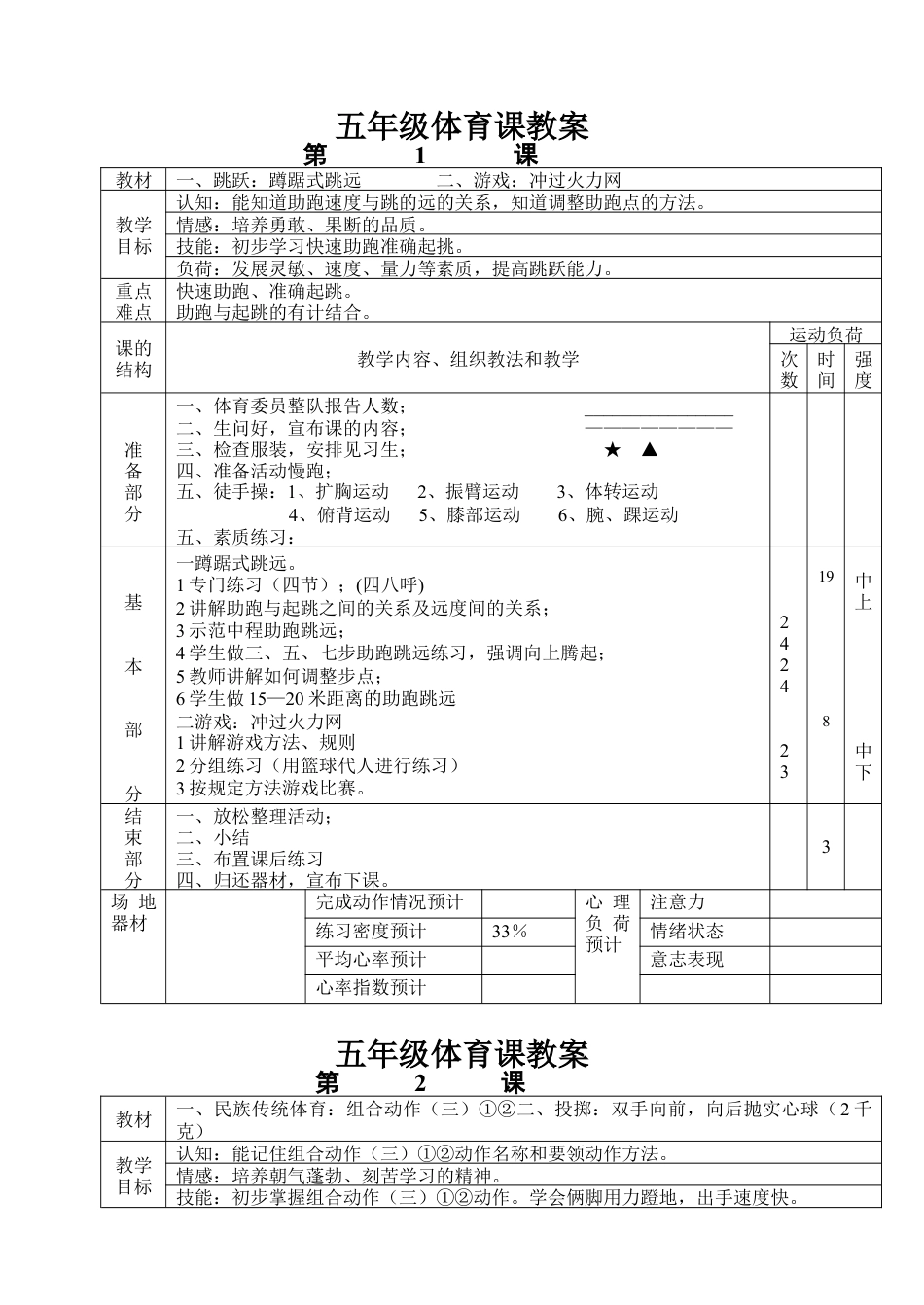 小学五年级上册完整体育教案.docx_第1页