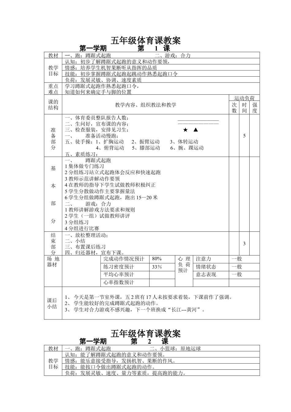 小学五年级体育课教案全集1.docx_第1页