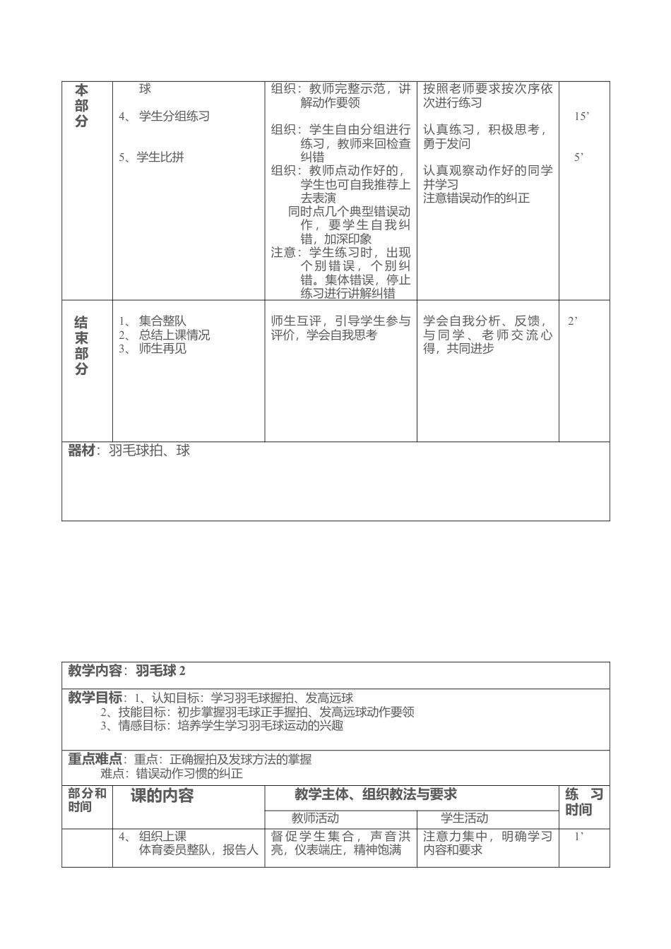 小学羽毛球教案全（15课时）.docx_第2页