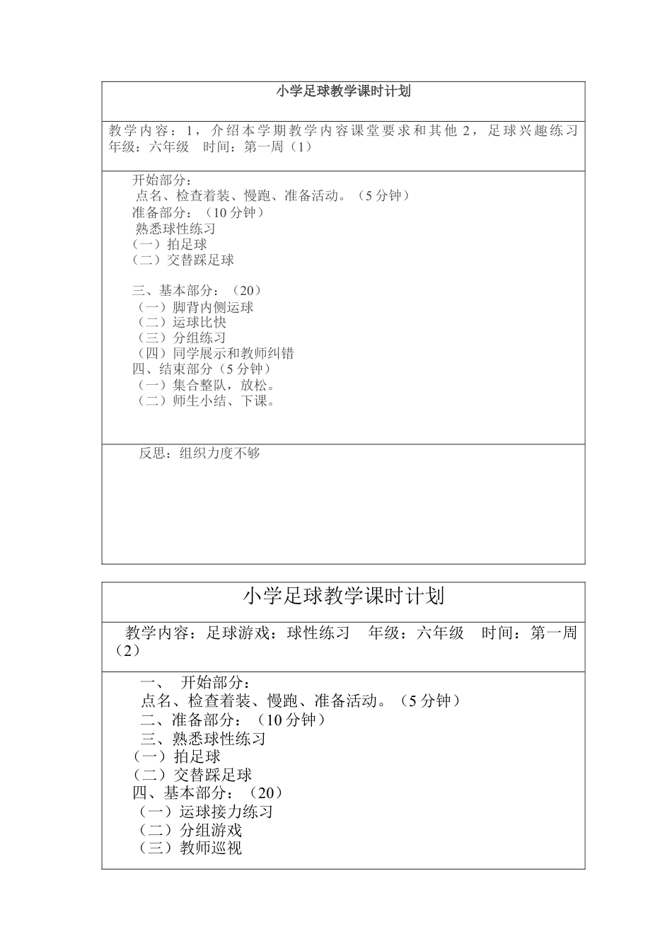 小学足球教学课时计划 教案18周.docx_第1页