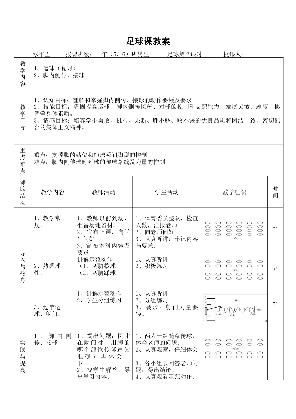 小学最新足球教案-足球教案（脚内侧传接球）.docx_第1页