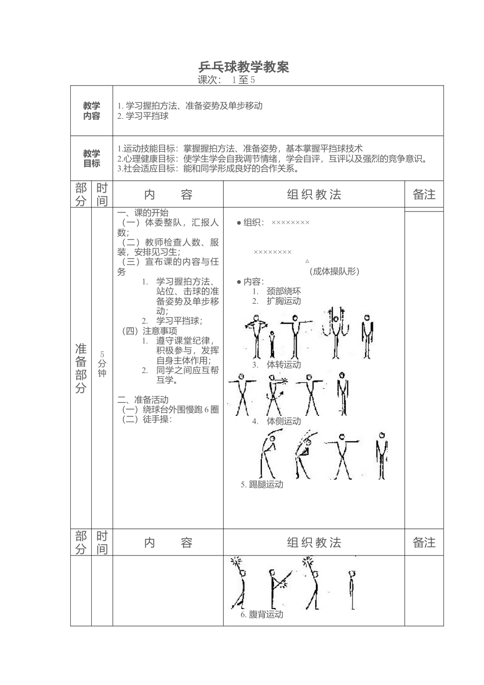 中小学乒乓球课时训练教案.docx_第1页