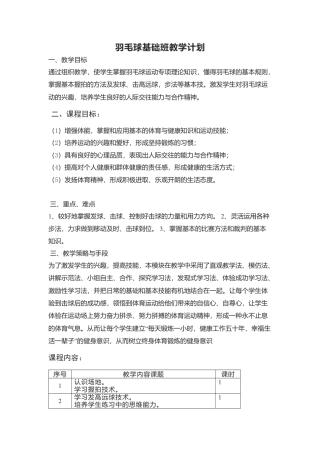 中小学羽毛球教学计划及教案.docx