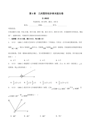 人教版数学七年级上册-专题4.10 几何图形初步章末拔尖卷（人教版）（原卷版）.docx