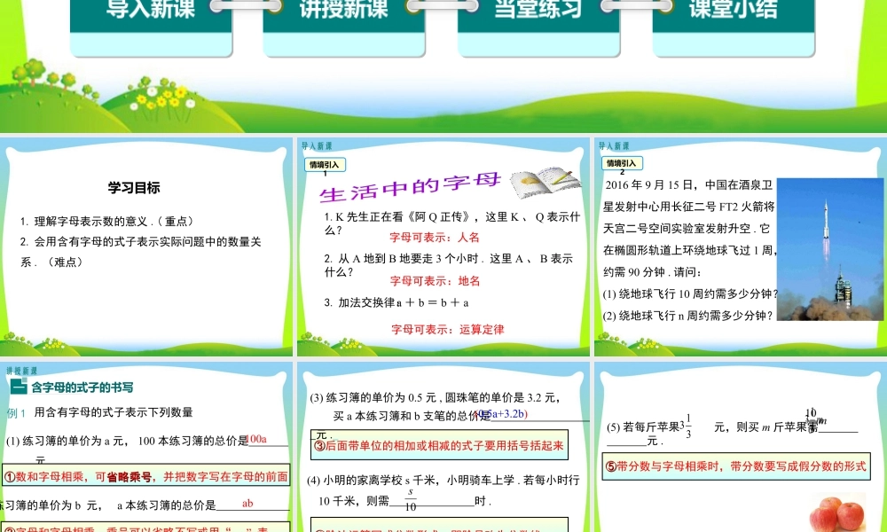 人教版七年级上册教学课件-2.1 第1课时 用字母表示数.ppt