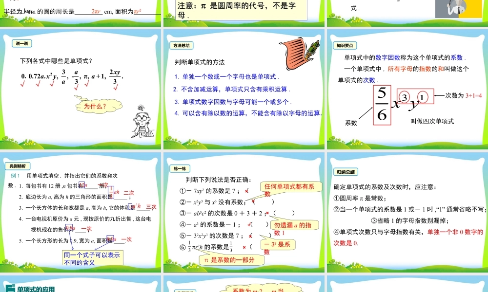 人教版七年级上册教学课件-2.1 第2课时 单项式.ppt