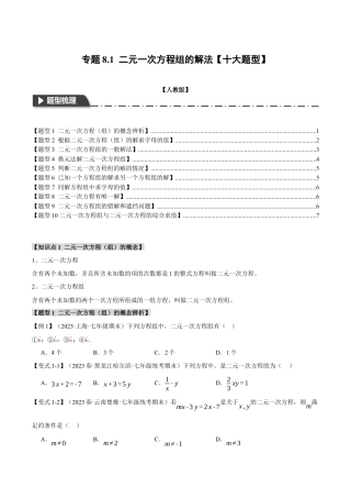 初中数学七年级下册-专题8.1 二元一次方程组的解法【十大题型】（举一反三）（人教版）（原卷版）.docx