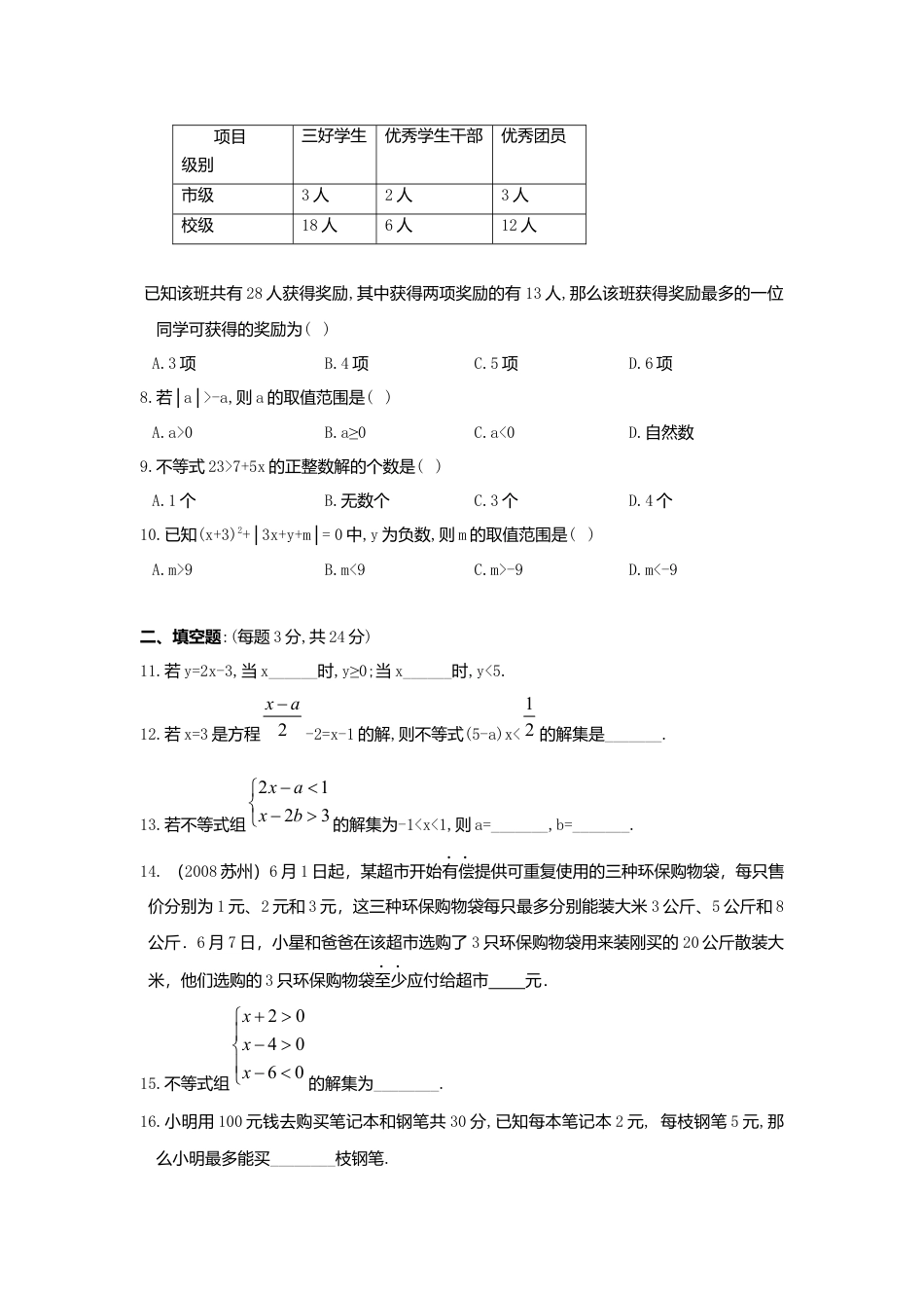 初中数学七年级下册-测试卷-第9章不等式与不等式组综合测试题1.docx_第2页