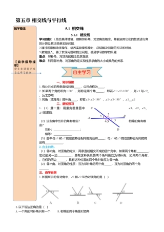 初中数学七年级下册-导学案-5.1.1 相交线.docx