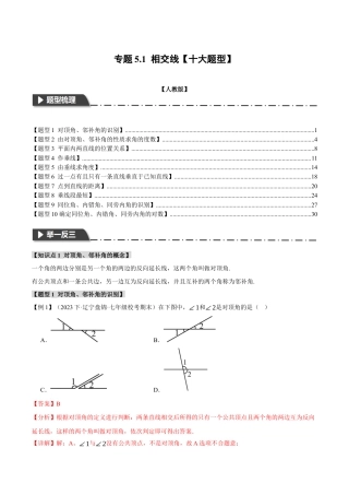 初中数学七年级下册-专题5.1 相交线【十大题型】（举一反三）（人教版）（解析版）.docx