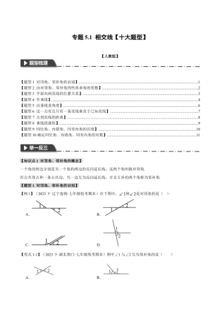初中数学七年级下册-专题5.1 相交线【十大题型】（举一反三）（人教版）（原卷版）.docx