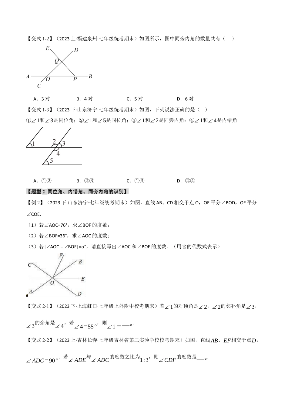初中数学七年级下册-专题5.10 相交线与平行线章末八大题型总结（培优篇）（人教版）（原卷版）.docx_第2页