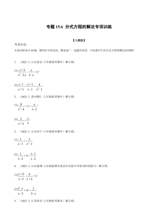 数学八年级上册-专题15.6 分式方程的解法专项训练（人教版）（原卷版）.docx