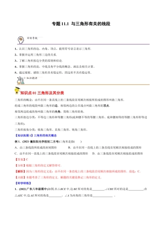初中数学同步 8年级上册 专题11.1 与三角形有关的线段（32页）（教师版）.docx