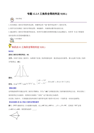 初中数学同步 8年级上册 专题12.2.5 三角形全等的判定5（HL）（学生版）.docx