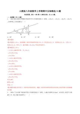 人教版八年级数学上学期期中压轴精选30题（教师版）.docx