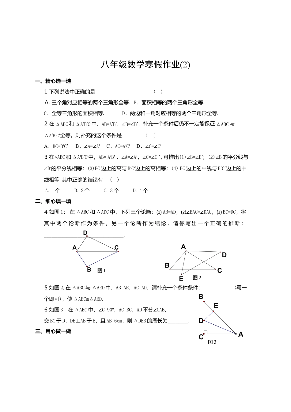人教版初中数学八年级上册-寒假作业2.docx_第2页