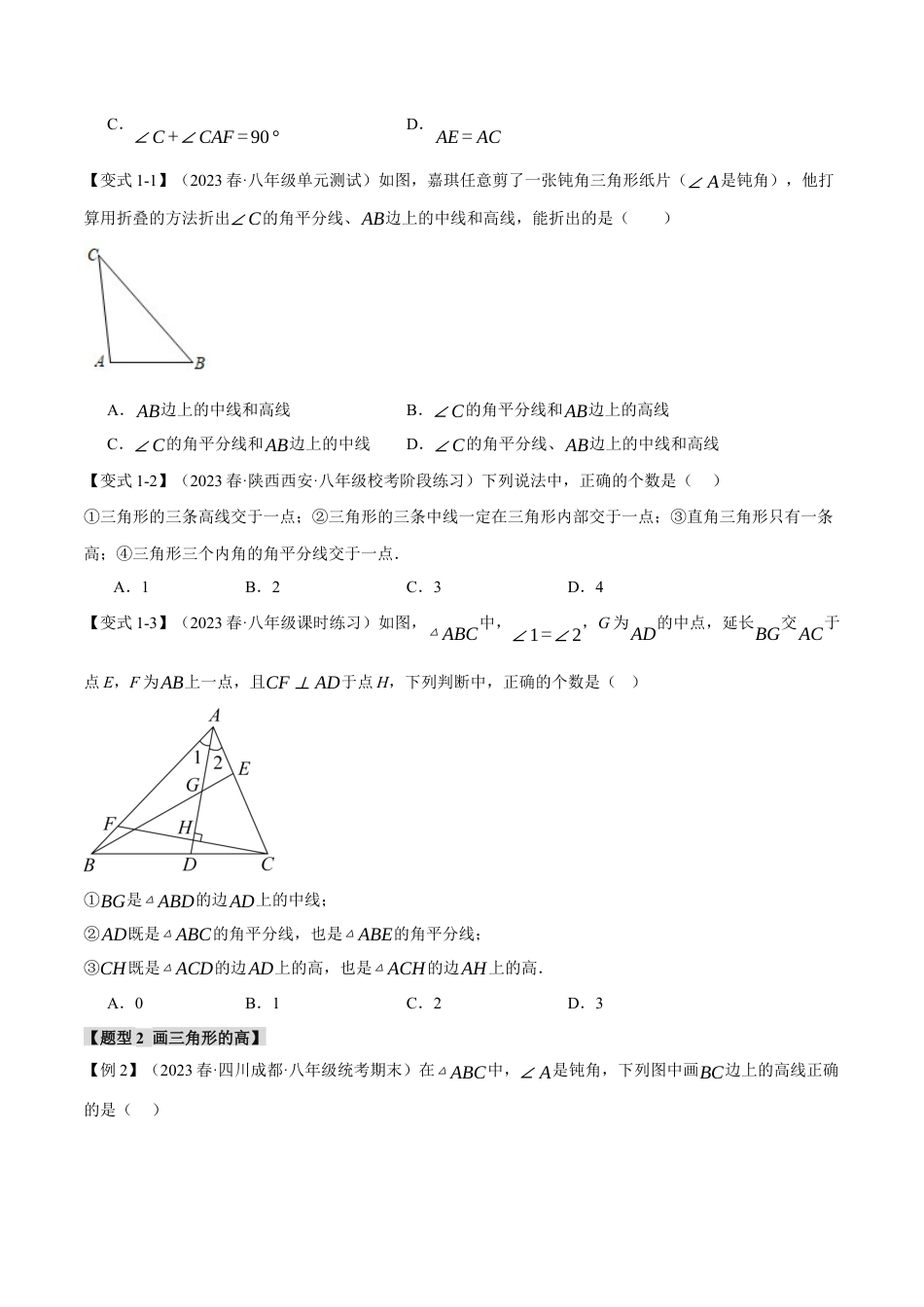 数学八年级上册-专题11.2 三角形的高、中线、角平分线【七大题型】（举一反三）（人教版）（学生版）.docx_第3页
