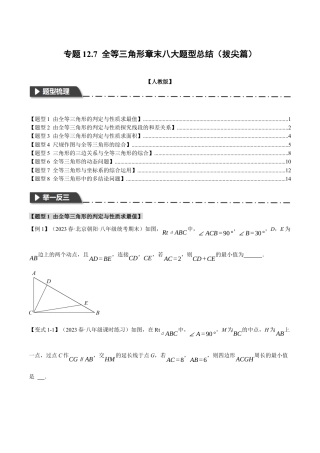 数学八年级上册-专题12.7 全等三角形章末八大题型总结（拔尖篇）（人教版）（学生版）.docx
