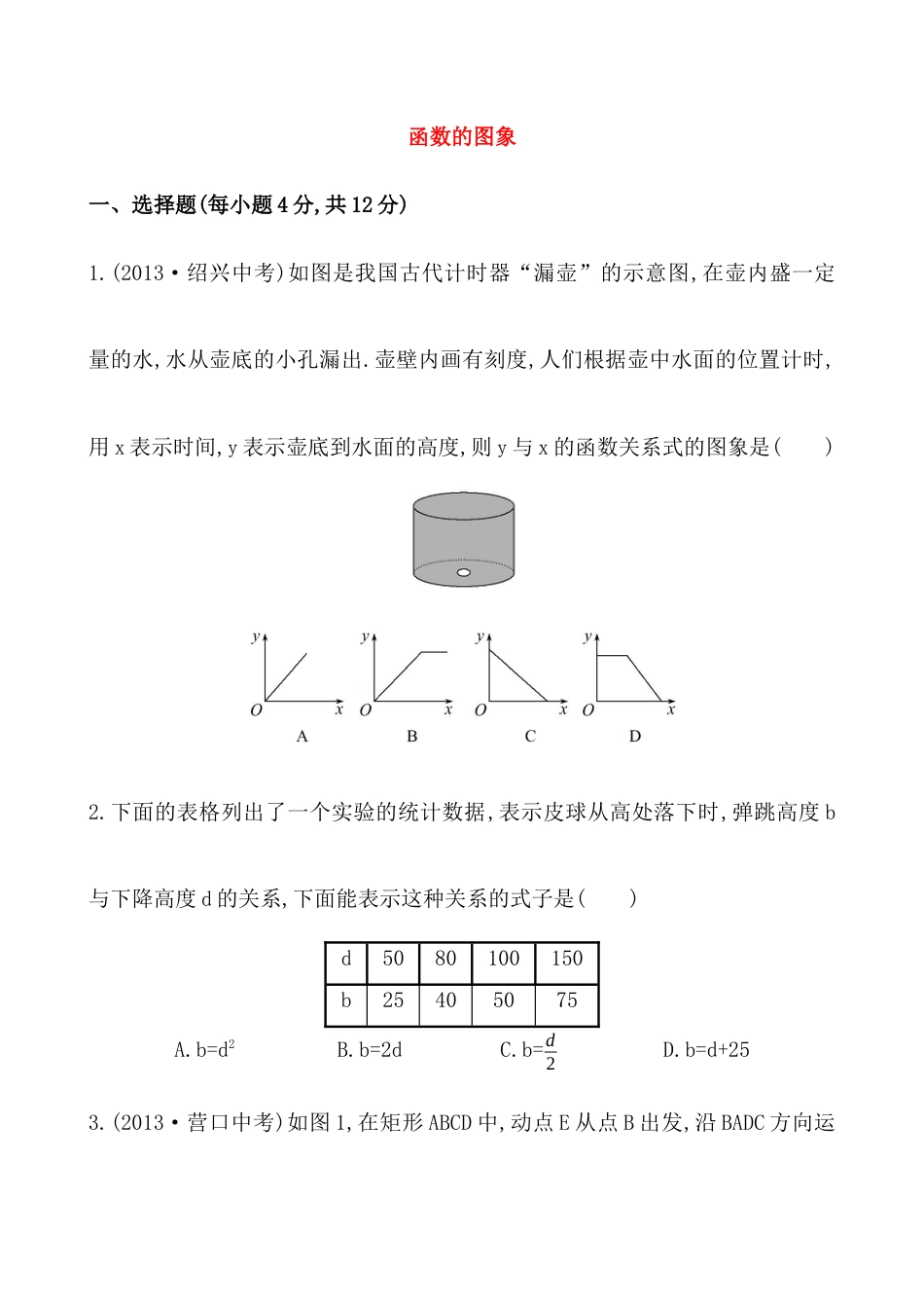 （人教版）八年级数学下册知识点汇聚测试卷：函数的图象深入测试（含详解）.docx_第1页