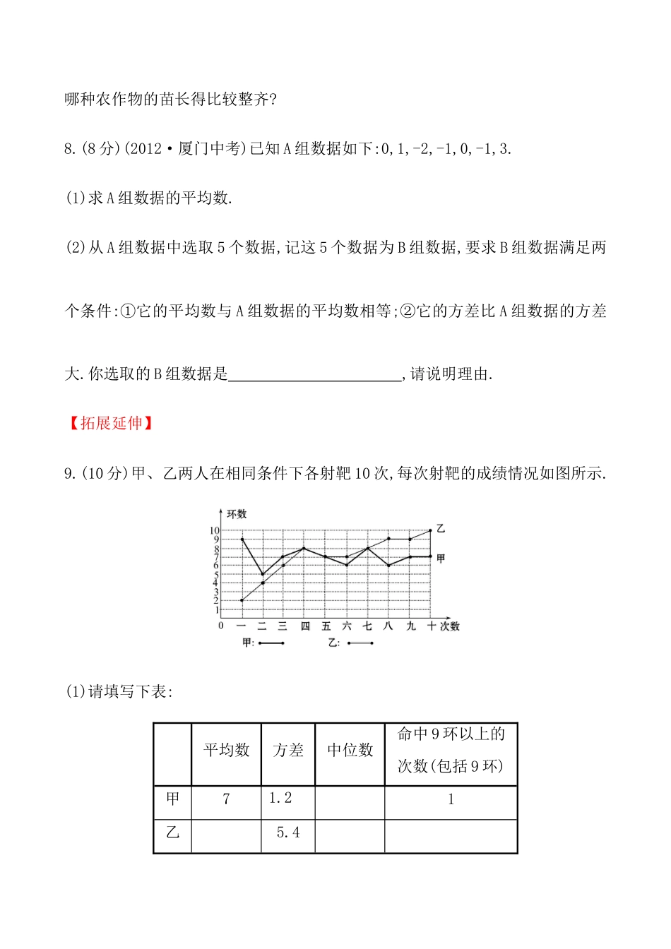 （人教版）届八年级数学下册知识点汇聚测试卷：数据的波动程度初级测试（含详解）.docx_第3页