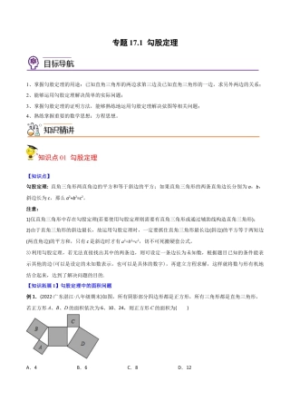 初中数学同步 8年级下册 专题17.1 勾股定理 （学生版）.docx