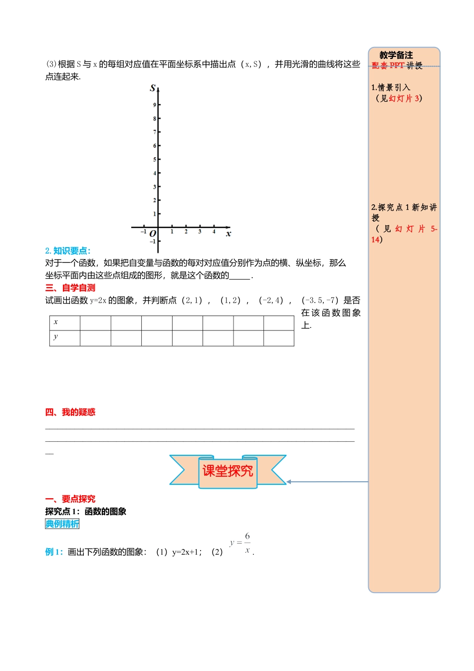 人教版八年级数学下册-同步导学案-19.1.2 第1课时 函数的图象.docx_第2页