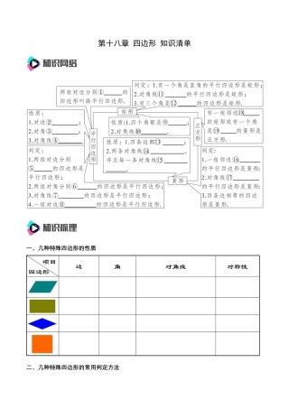 人教版初中数学八年级下第十八章 四边形 知识清单（原卷版）.docx