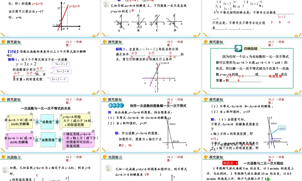 人教版初中数学八下-同步课件-19.2.3 一次函数与方程、不等式.pptx