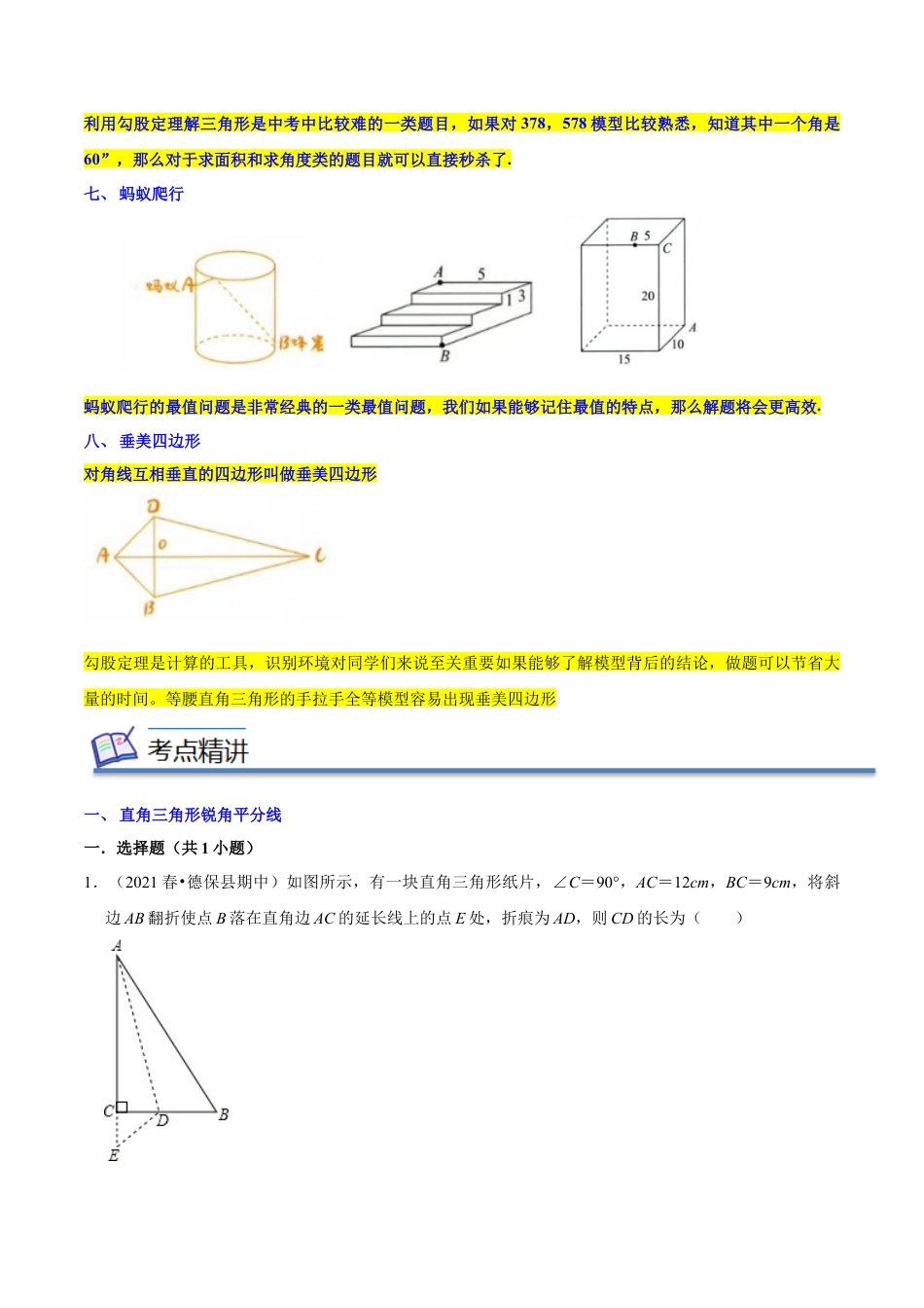 专题03勾股定理八大模型（知识串讲+热考题型）-八年级数学下学期（人教版）（学生版）.docx_第3页