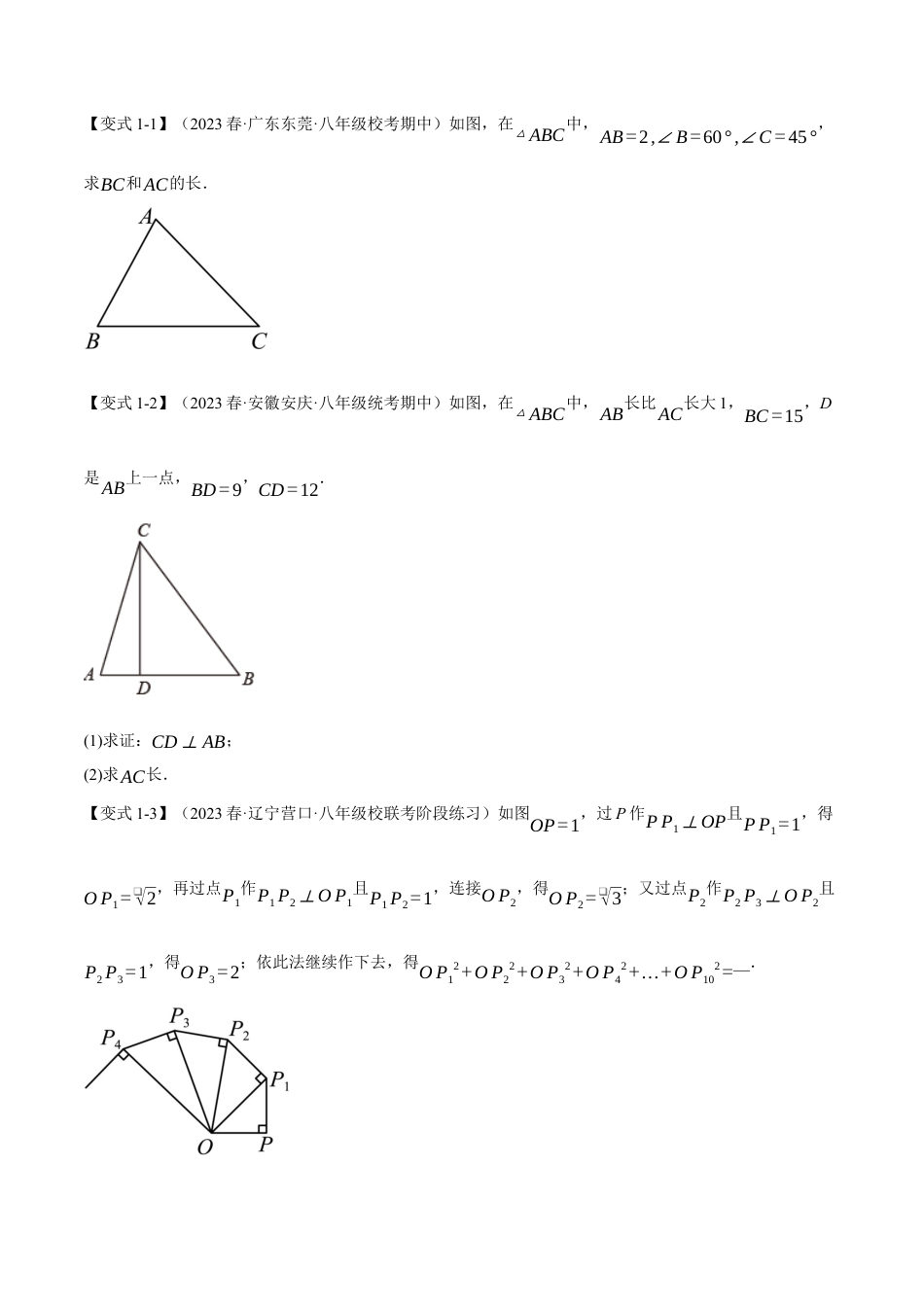 初中数学八年级下-专题复习-17.1 勾股定理【十大题型】（举一反三）（人教版）（原卷版）.docx_第2页