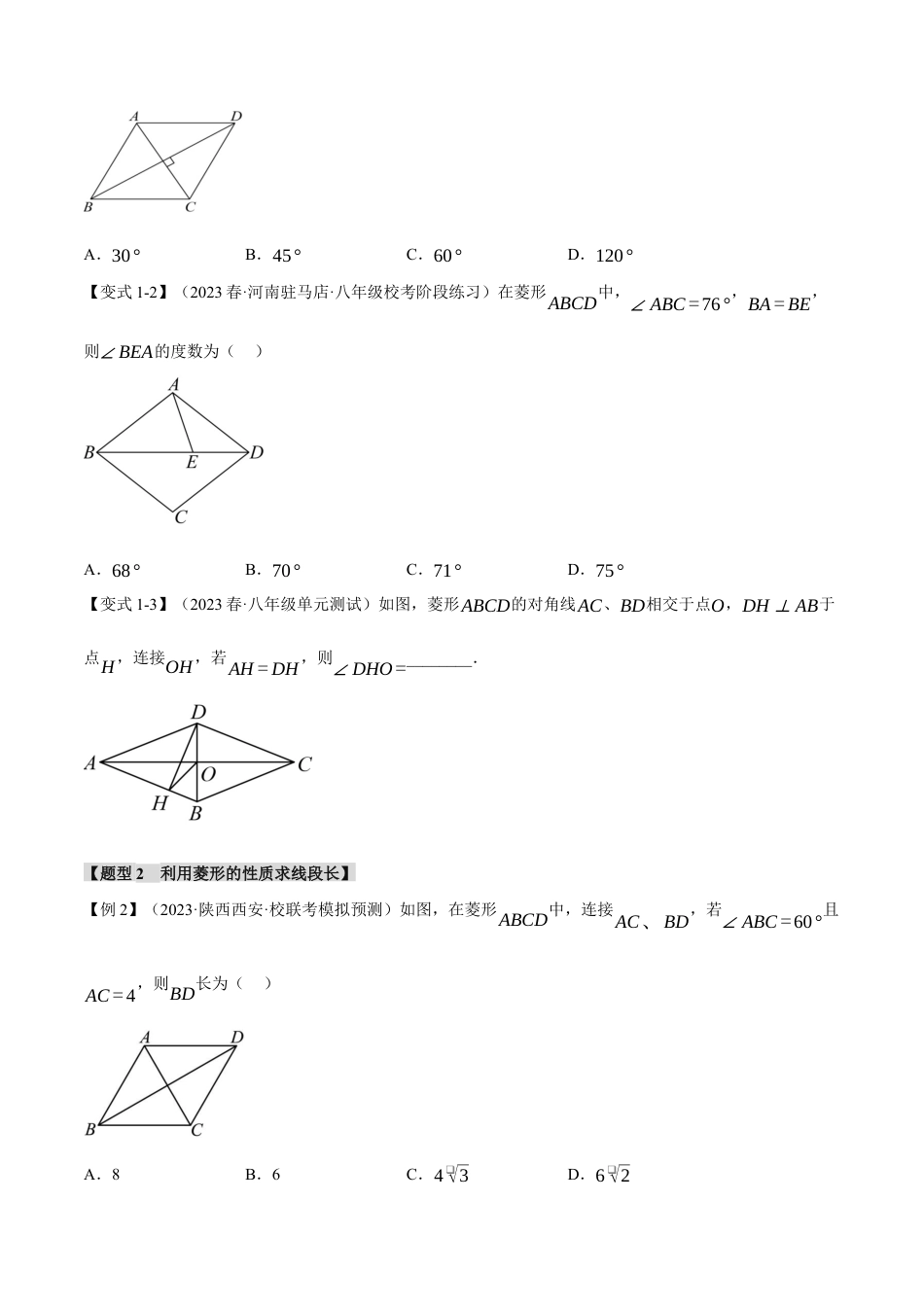 初中数学八年级下-专题复习-18.2 菱形的性质与判定【十大题型】（举一反三）（人教版）（原卷版）.docx_第2页