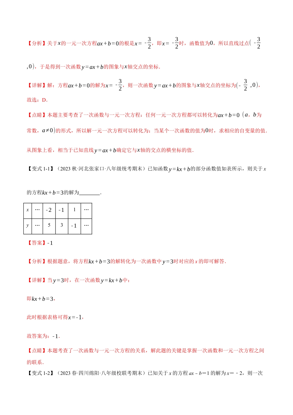 初中数学八年级下-专题复习-19.4 一次函数与方程、不等式之间的关系【十大题型】（举一反三）（人教版）（解析版）.docx_第2页