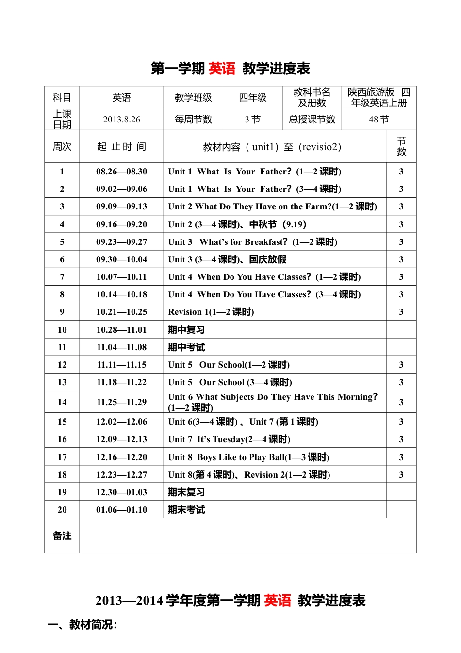 【57页精品】陕旅版小学英语四年级上册全册教案 (2).docx_第1页