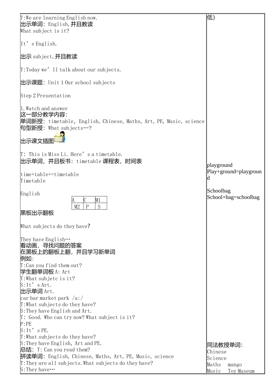 陕旅版小学英语四年级上册《Unit 6 What Subjects Do They Have This Morning》word教案.docx_第2页