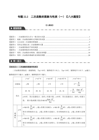 初中数学九年级上册-专题复习-专题22.2 二次函数的图象与性质（一）【八大题型】（举一反三）（人教版）（教师版）.docx