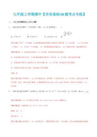 九年级上学期期中【夯实基础60题考点专练】-九年级数学上学期（人教版）（教师版）.docx