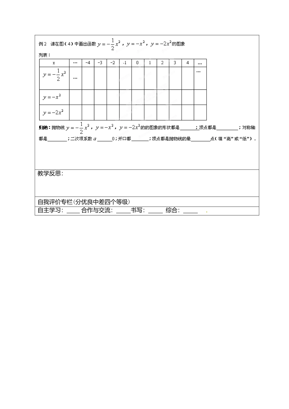 人教版初中数学九年级上册-导学案-22.1.2  二次函数y=ax2的图象和性质.doc_第2页