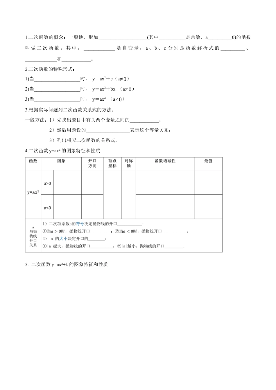 人教数学九年级上册-第二十二章  二次函数（知识清单）【原卷版】-（人教版）.docx_第2页