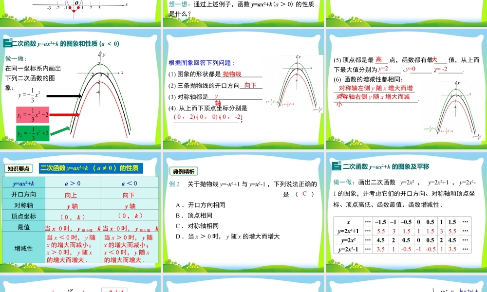 人教数学九年级上册-教学课件-22.1.3 第1课时 二次函数y=ax2+k的图象和性质.ppt